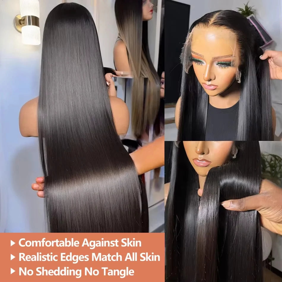 220 Density 13x4 Bone Straight HD Lace Front Wig Pre Plucked 30 Inch Brazilian 360 Full Lace Frontal Human Hair Wigs For Women