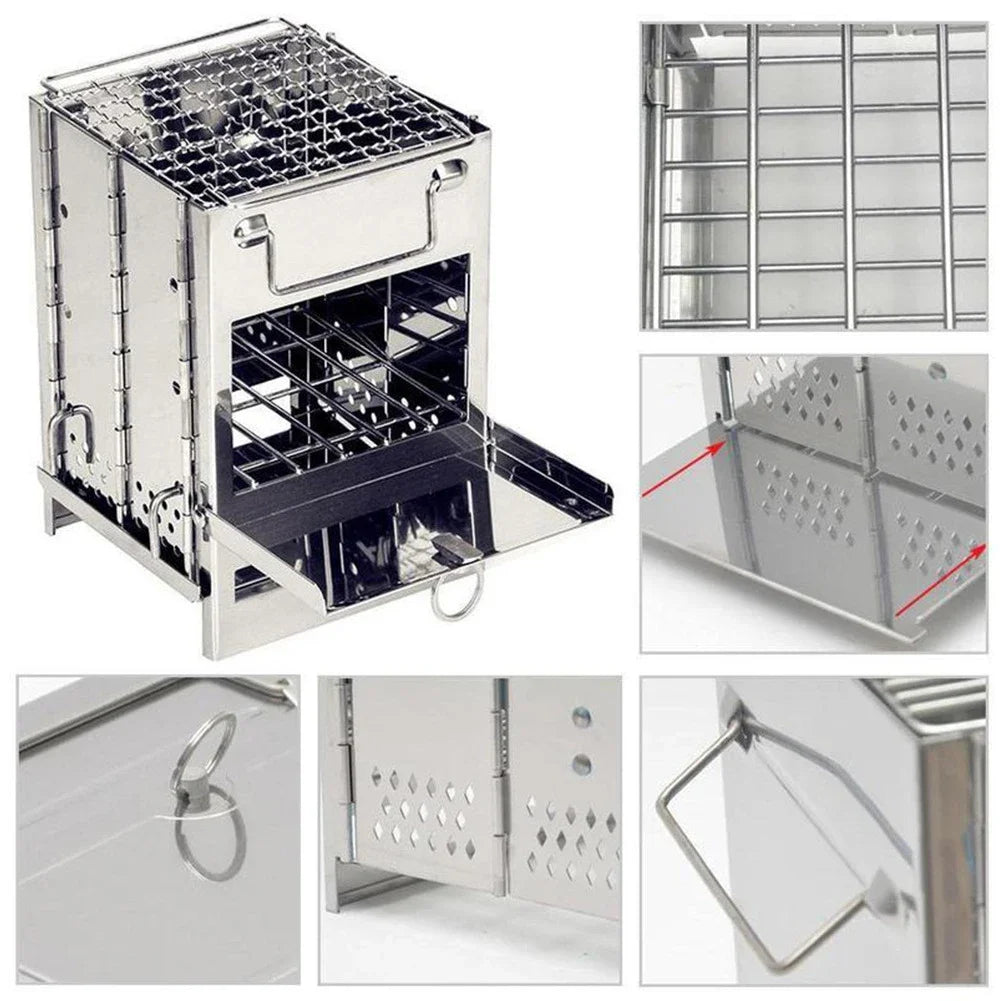 Wood Stove Stainless Steel Foldable Mini Charcoal Grill Lightweight Barbecue Grill For Camping Garden Outdoor Picnic