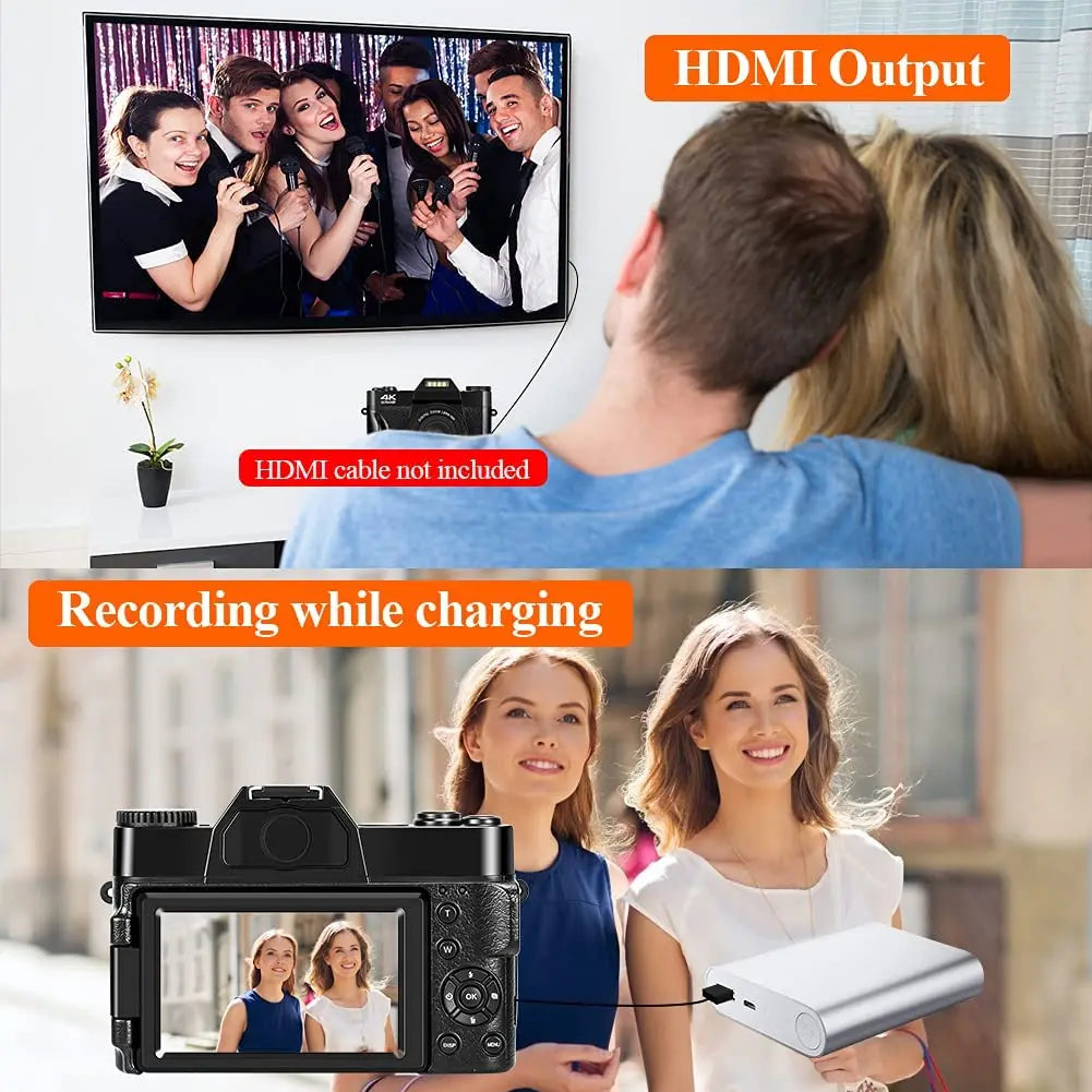 4K Digital Camera for Photography 48MP WiFi Autofocus Compact Video Camera 16X Digital Zoom Anti-Shake Vlog Camera 3"Flip Screen