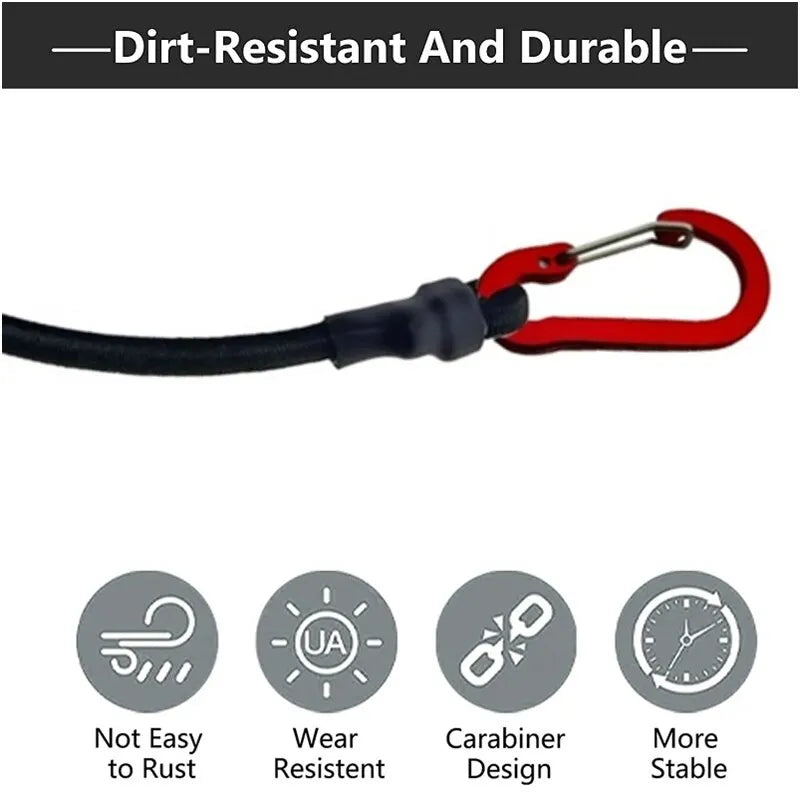 Heavy Duty Bungee Cord with Carabiner Hooks - for Kayak, Cycling, and Luggage Packing during Camping.
