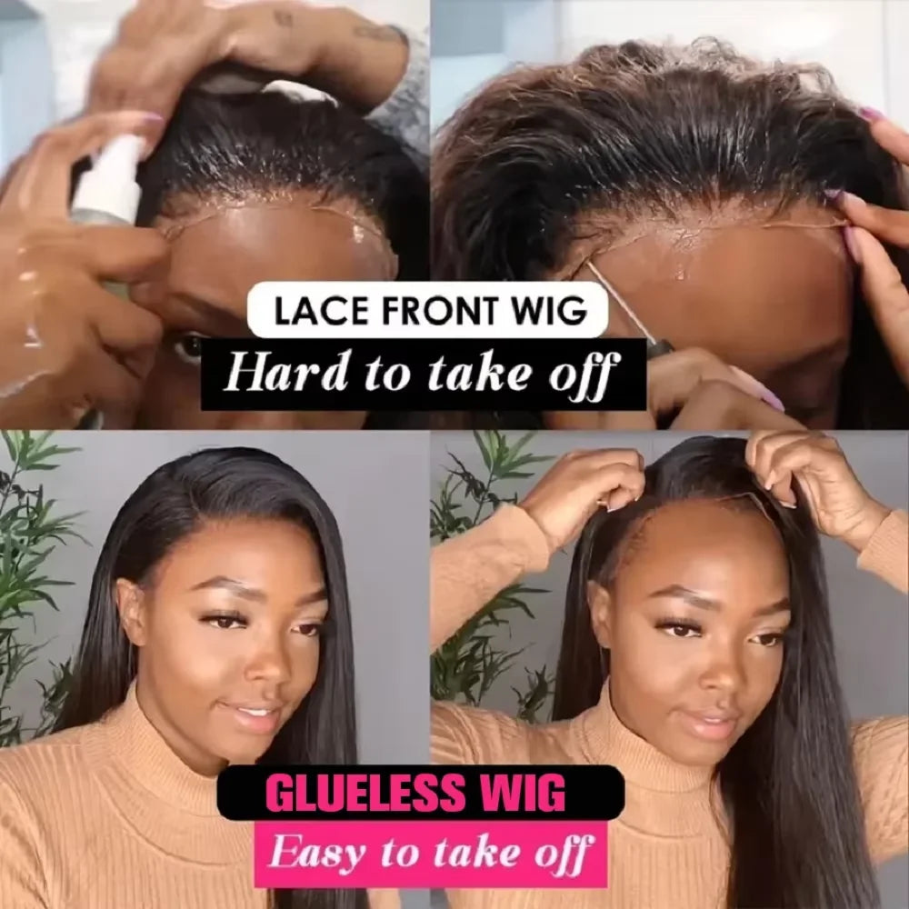 Kinky Straight Glueless Wigs For Women Ready To Wear And Go 180 Density 4x4 Lace Closure Wig Pre Cut Lace Human Hair Wig Natural
