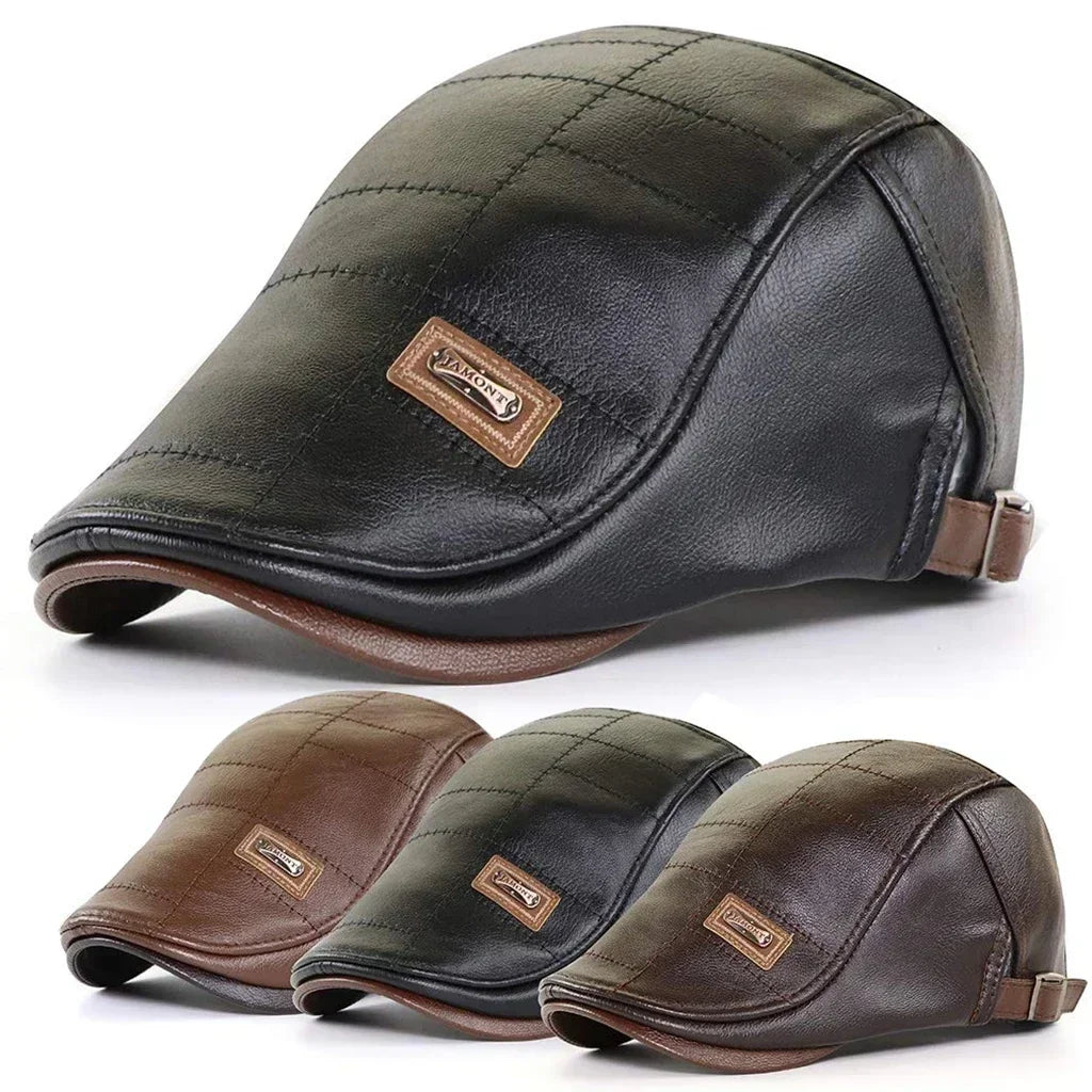 Men Retro Pu Leather Caps JAMONT Labeling British Painters Hats Spring Autumn Side Adjustable Flat Cap Fashion Hip Hop Berets