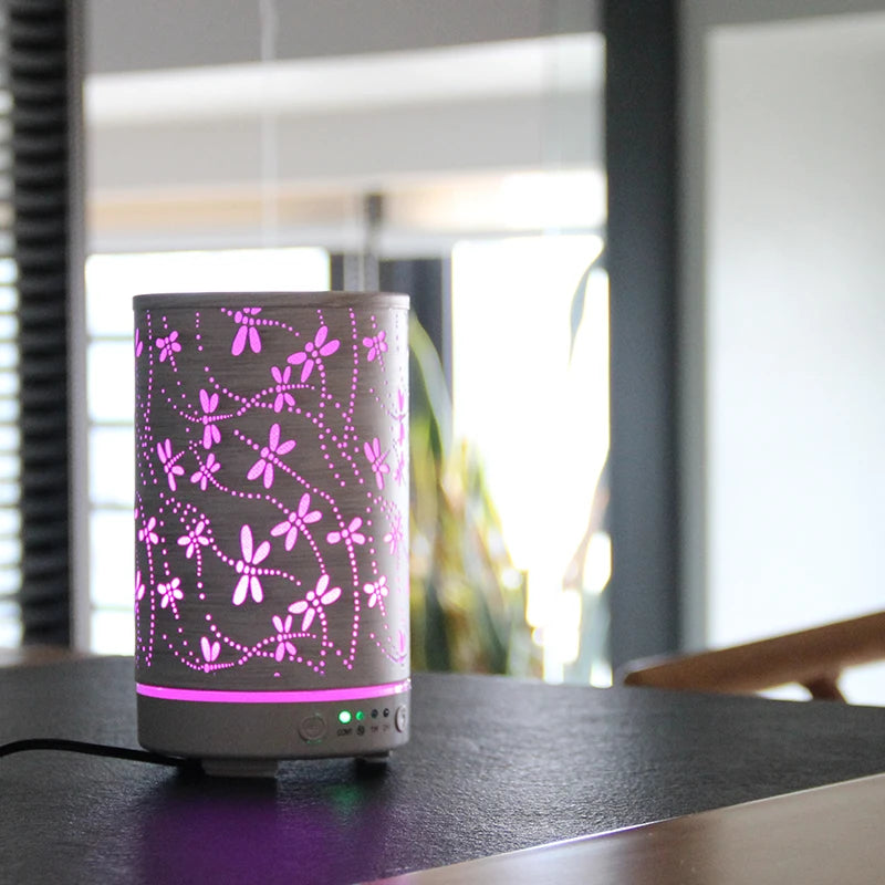 Aroma Diffuser Iron Art Hollow Dragonfly Humidifier 2023 Smart Electronic Home Appliances Room Decor with LED Lights Mist Maker