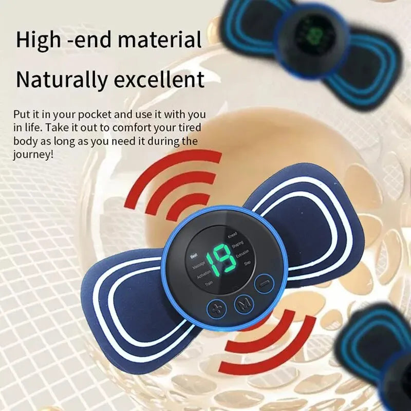 Portable Electric Intelligent Mini Neck and Shoulder Massager Patch With Pad and Remote