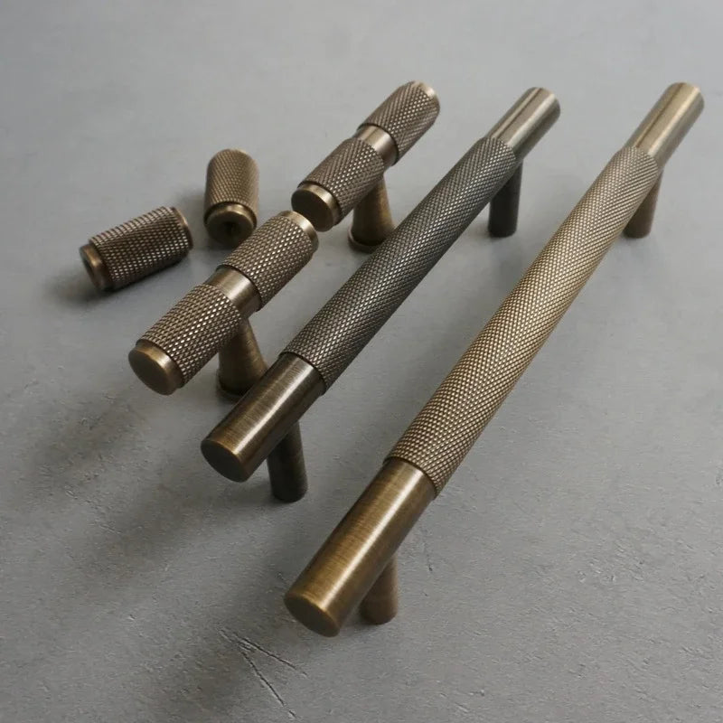 Antique Brass Knurled Handle Set