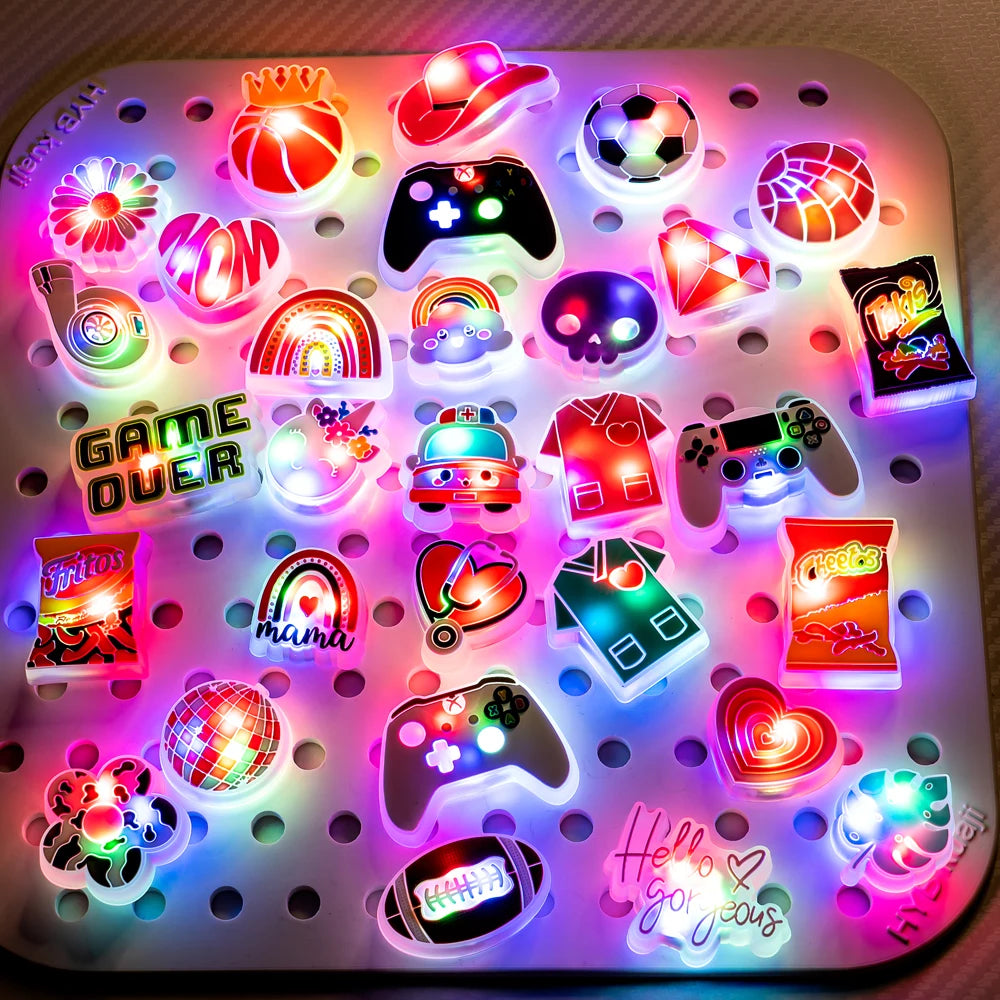1PCS Pink Nurses Mom LED Shoes Charms Gamepad Turbo Football Shoe Decoration Accessories Rainbow Flower Doughnut Pins Clog