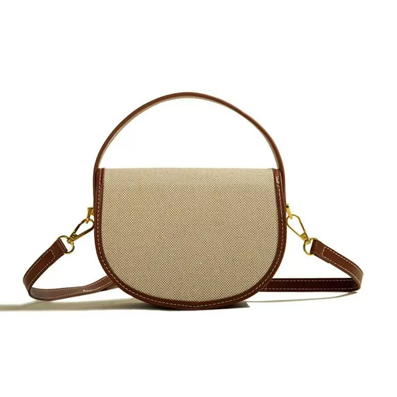2025 Women's New Fashionable Retro Splicing Handbag Saddle Bag Casual Versatile Crossbody Bag