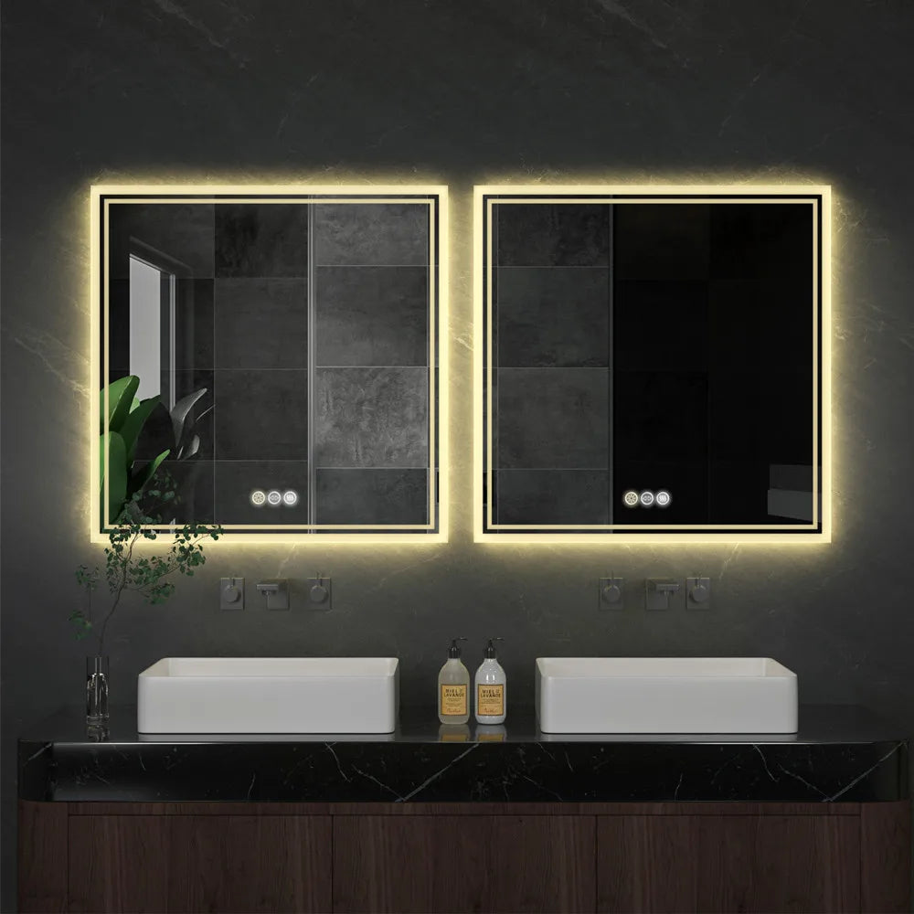 Smart Backlit Bathroom Mirror - Square Dimmable LED Lights Mirror