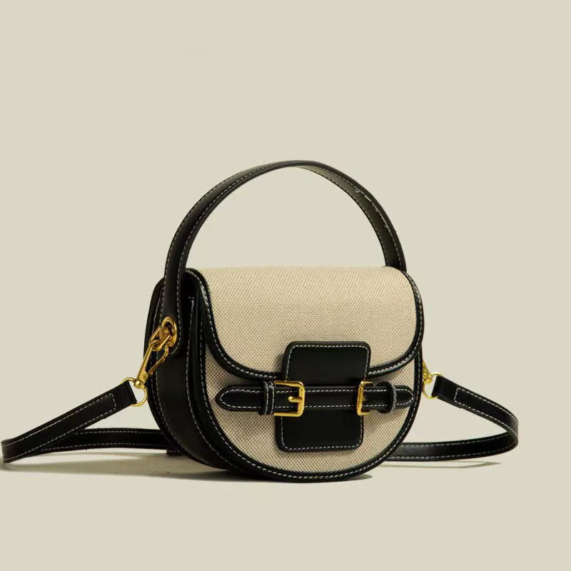 2025 Women's New Fashionable Retro Splicing Handbag Saddle Bag Casual Versatile Crossbody Bag