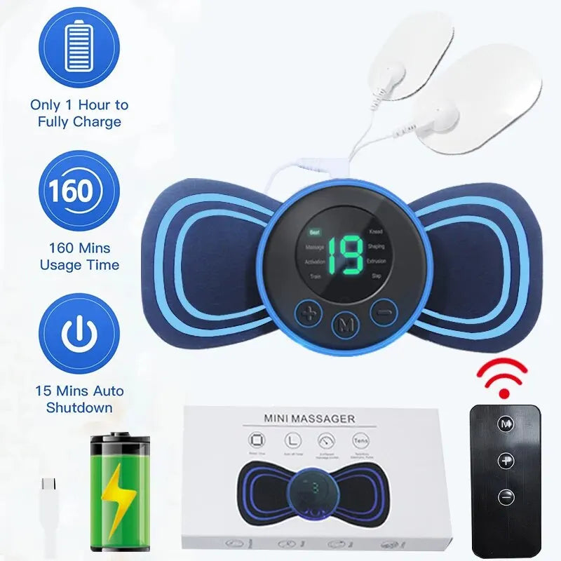 Portable Electric Intelligent Mini Neck and Shoulder Massager Patch With Pad and Remote