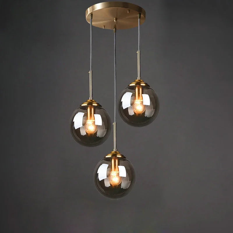 Amber Smoke Gray Clear Glass Pendant Lamp LED E27 Hanging Light for Dining Room Table Kitchen Island Bedroom Bedside Lighting