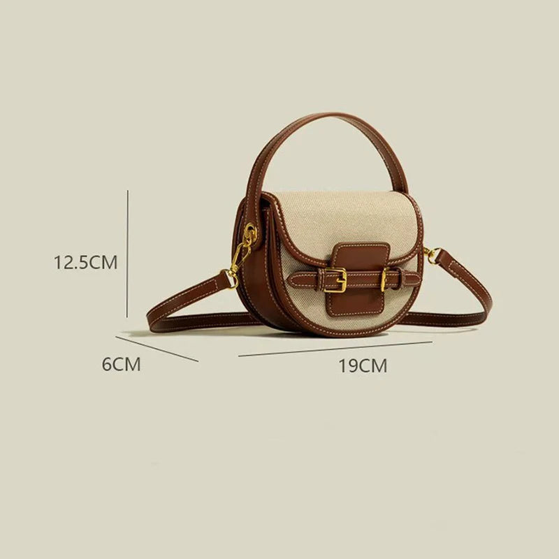 2025 Women's New Fashionable Retro Splicing Handbag Saddle Bag Casual Versatile Crossbody Bag