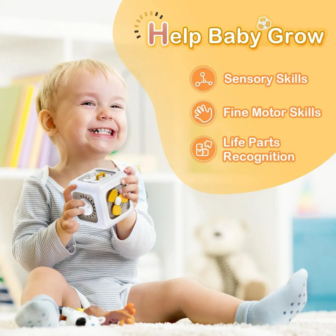 Montessori Baby Cube Toys Sensory Busy Board Fine Motor Skills Activity Cube , 6 in 1 Multipurpose Educational Learning Toys