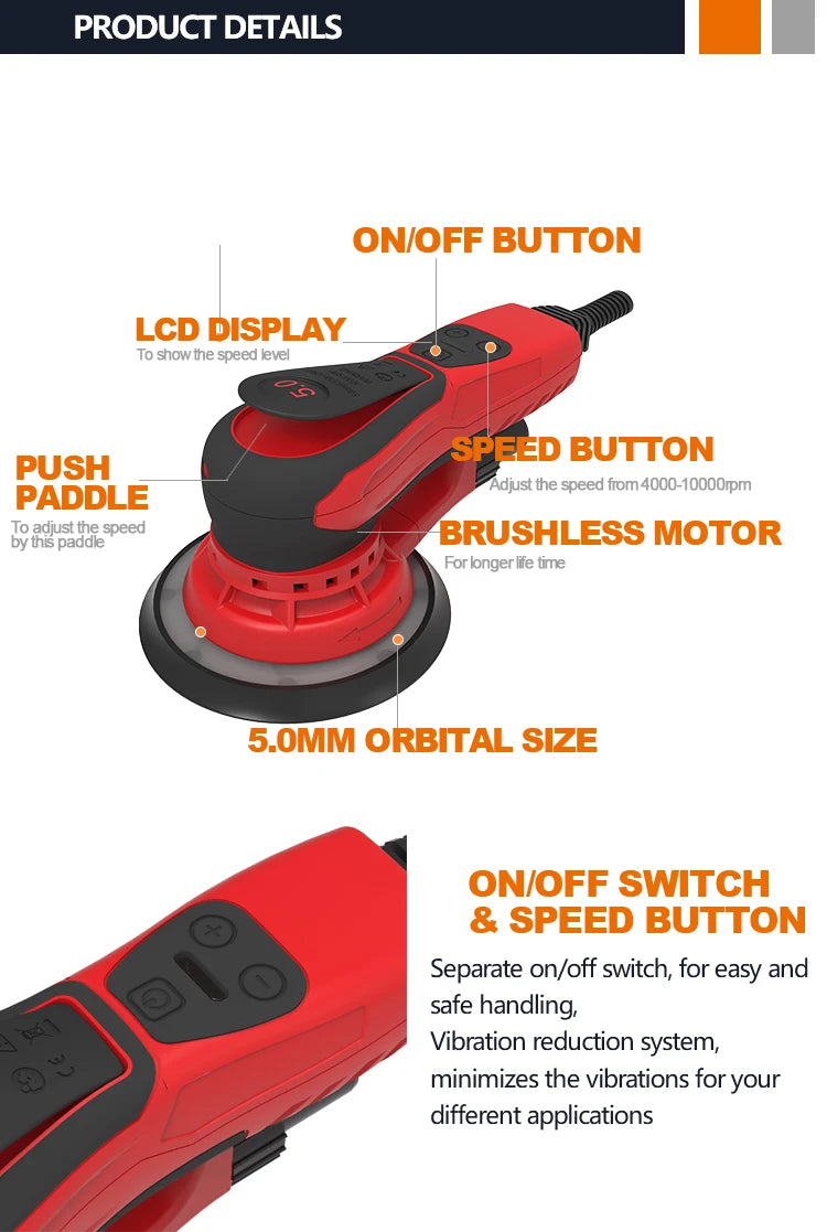Random Orbital Mini Sander with a 5mm Wood Brush for Finishing Corners and Drywall