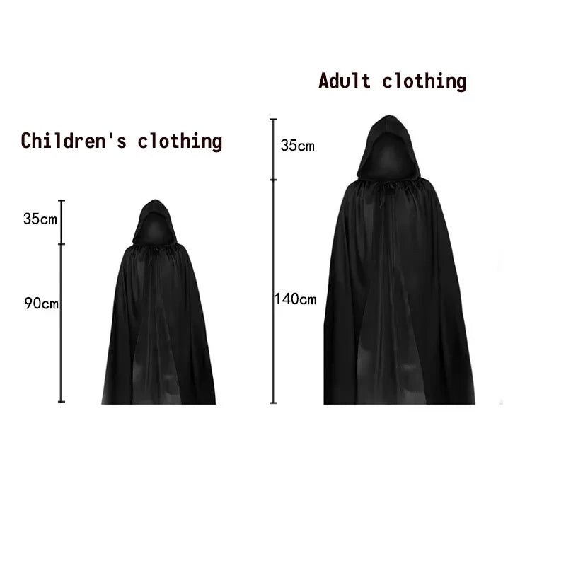 Black Death Coat for Kids and Adults, Skull Ball Costume, Halloween Party Supplies Set, Gift, 2025Novelty