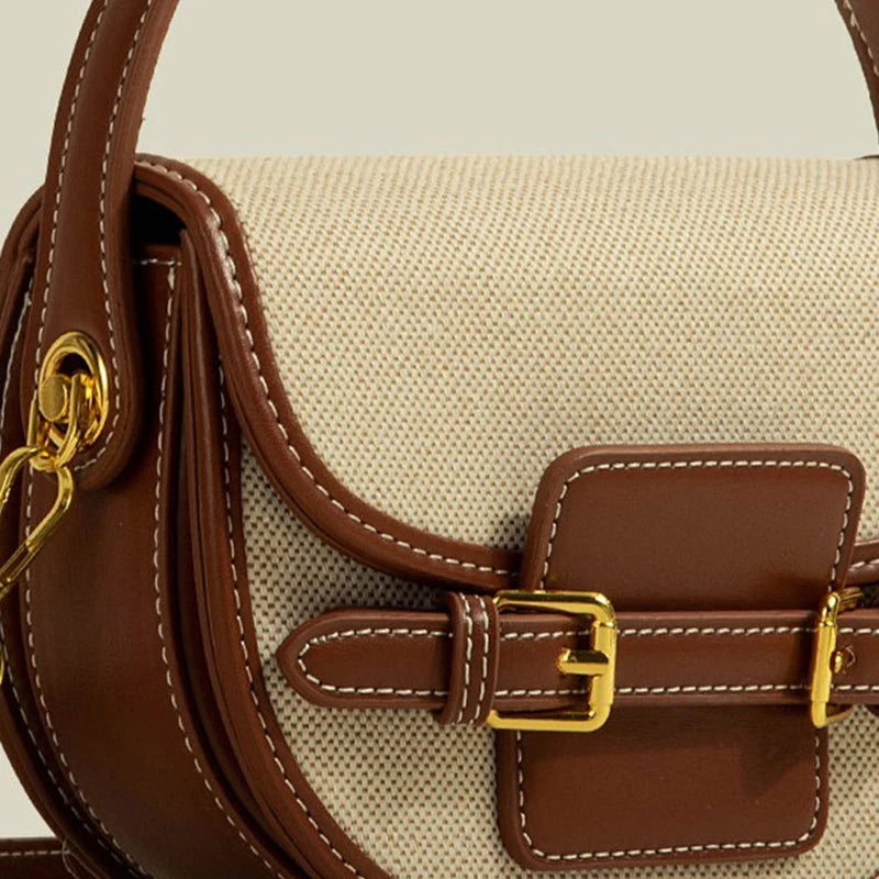 2025 Women's New Fashionable Retro Splicing Handbag Saddle Bag Casual Versatile Crossbody Bag