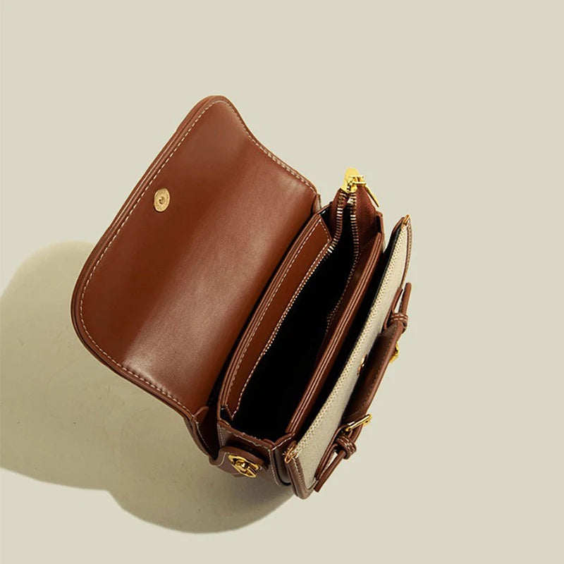 2025 Women's New Fashionable Retro Splicing Handbag Saddle Bag Casual Versatile Crossbody Bag