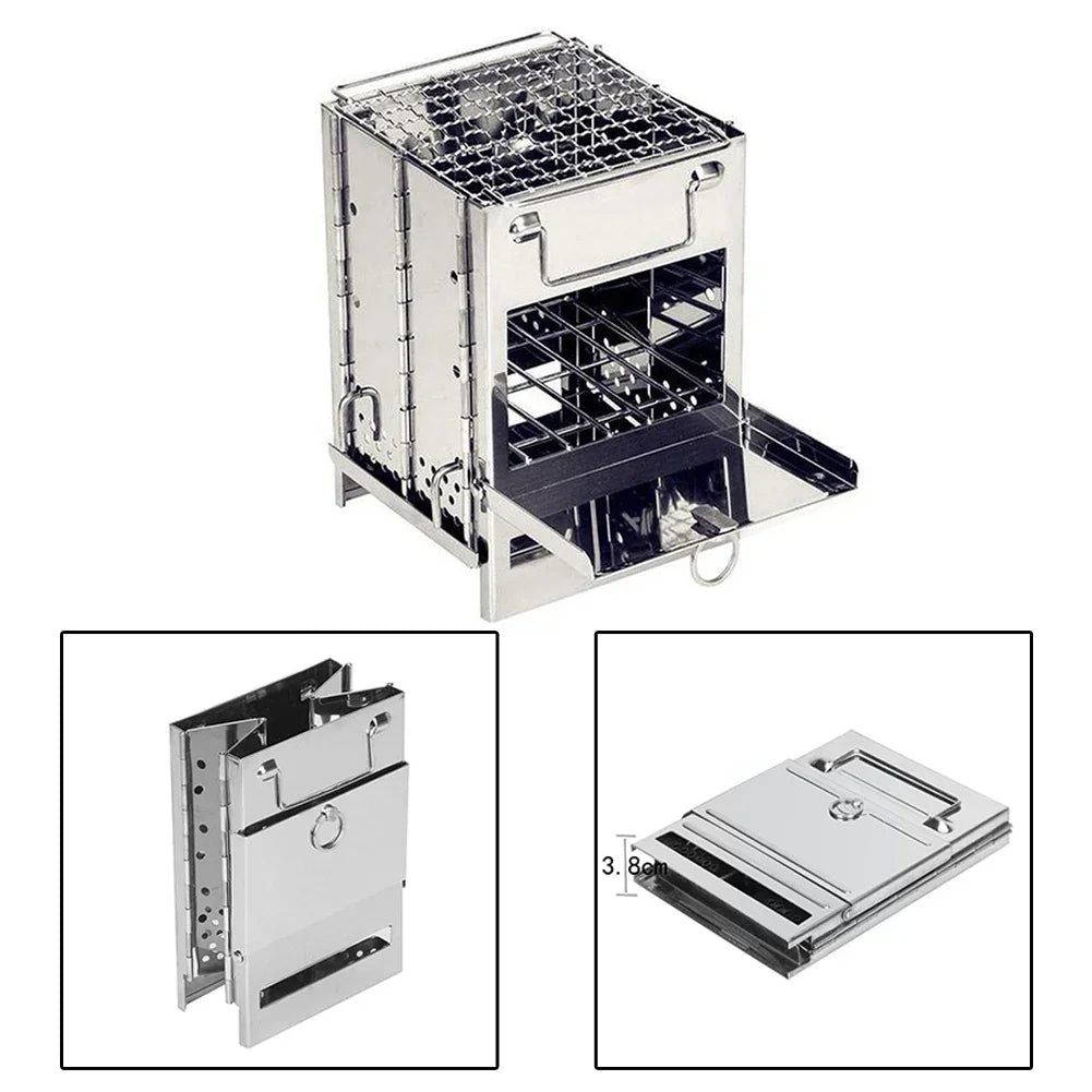 Wood Stove Stainless Steel Foldable Mini Charcoal Grill Lightweight Barbecue Grill For Camping Garden Outdoor Picnic