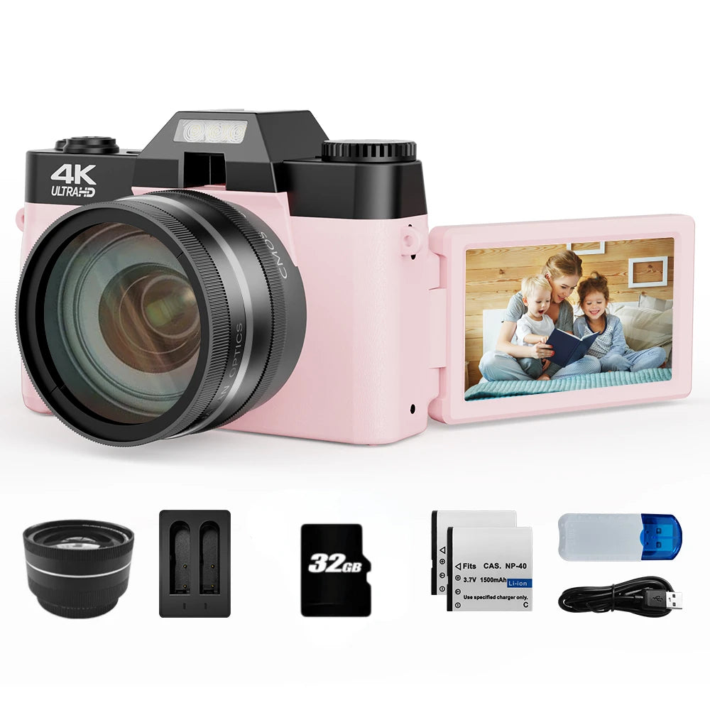 4K Digital Camera for Photography 48MP WiFi Autofocus Compact Video Camera 16X Digital Zoom Anti-Shake Vlog Camera 3"Flip Screen