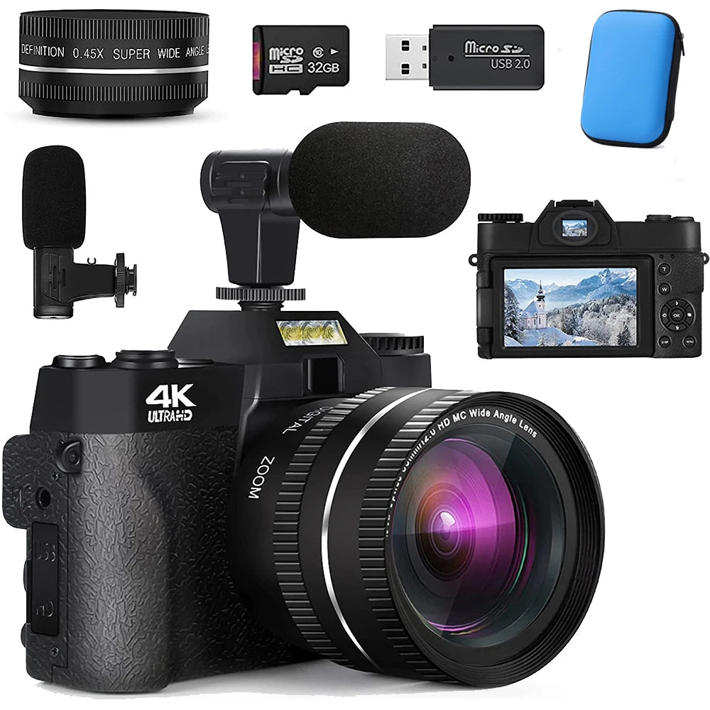 4K Digital Camera for Photography 48MP WiFi Autofocus Compact Video Camera 16X Digital Zoom Anti-Shake Vlog Camera 3"Flip Screen