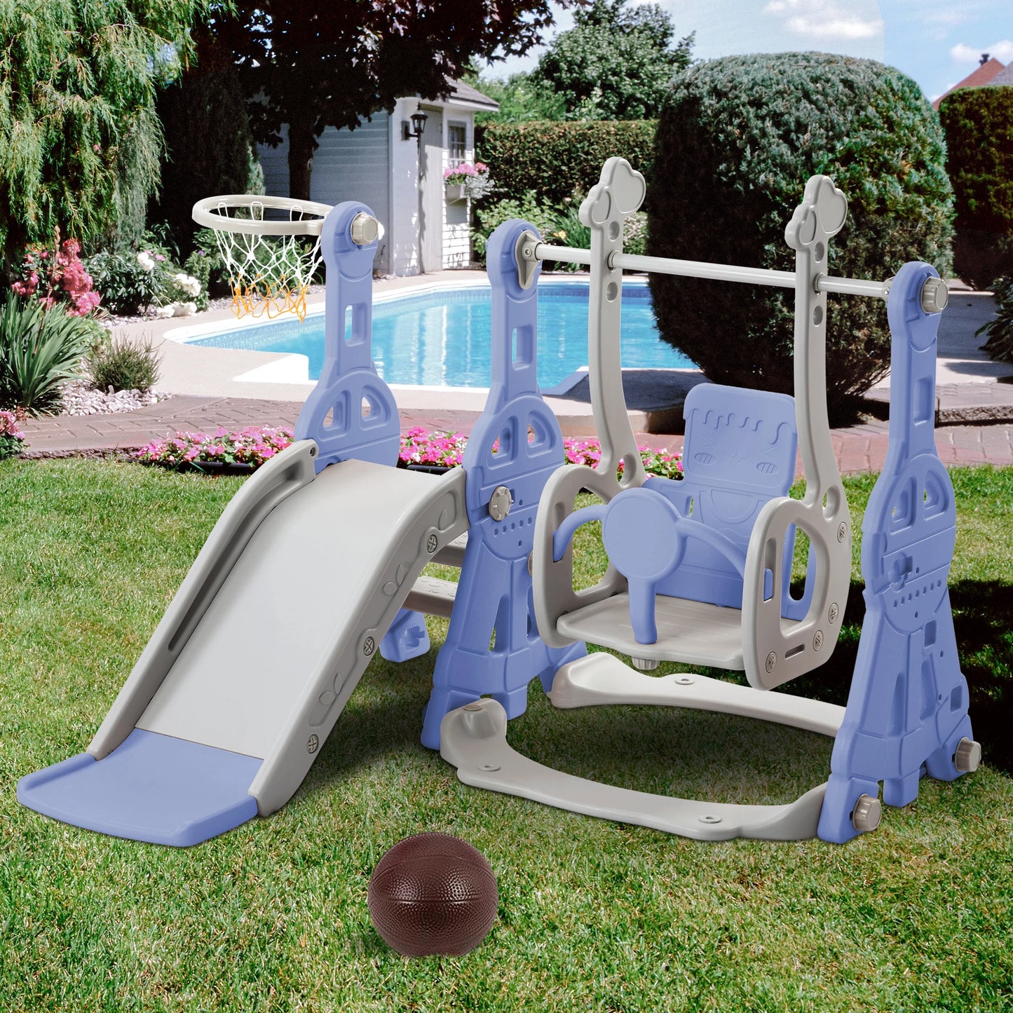 Child Slide Baby Slide Swing and Climbing Multi-function Slide Kids Outdoor Playground Blue Fresh Natural Children's Slide