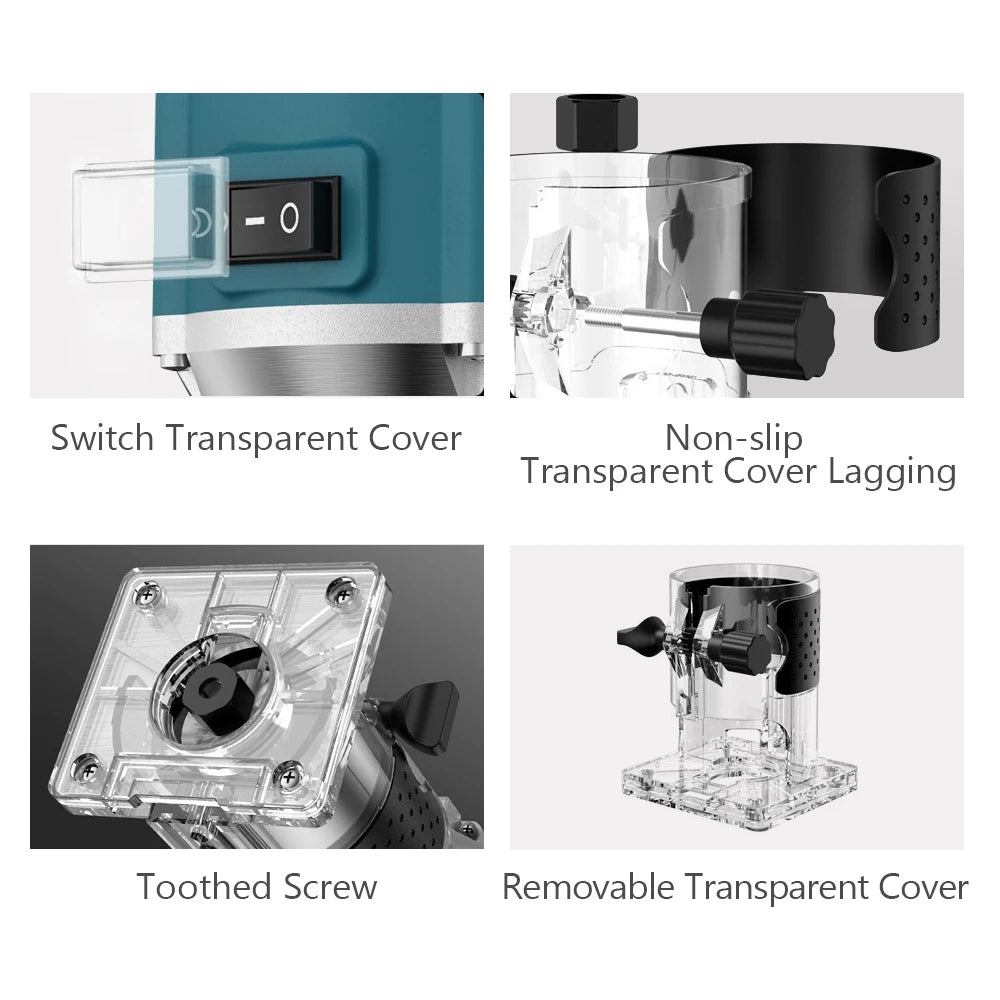 800w 30000rpm Manual Wood Router Woodworking  Electric Trimmer With Milling Cutter Machines Power Carpentry Tool Combo Kit