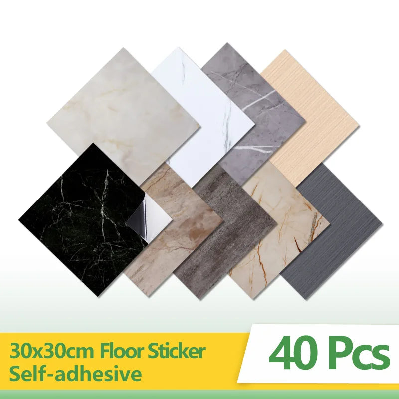 40pcs Waterproof Imitation Marble Wood Tile Floor Stickers 30*30cm Bathroom Home Decoration DIY Self-adhesive Wall Stickers