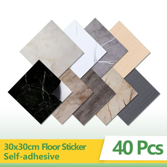 40pcs Waterproof Imitation Marble Wood Tile Floor Stickers 30*30cm Bathroom Home Decoration DIY Self-adhesive Wall Stickers