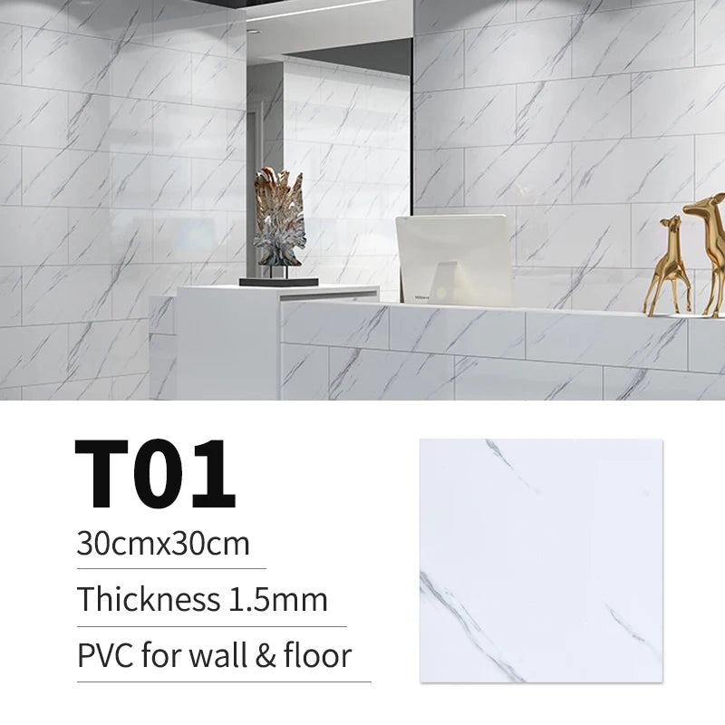 40pcs Waterproof Imitation Marble Wood Tile Floor Stickers 30*30cm Bathroom Home Decoration DIY Self-adhesive Wall Stickers