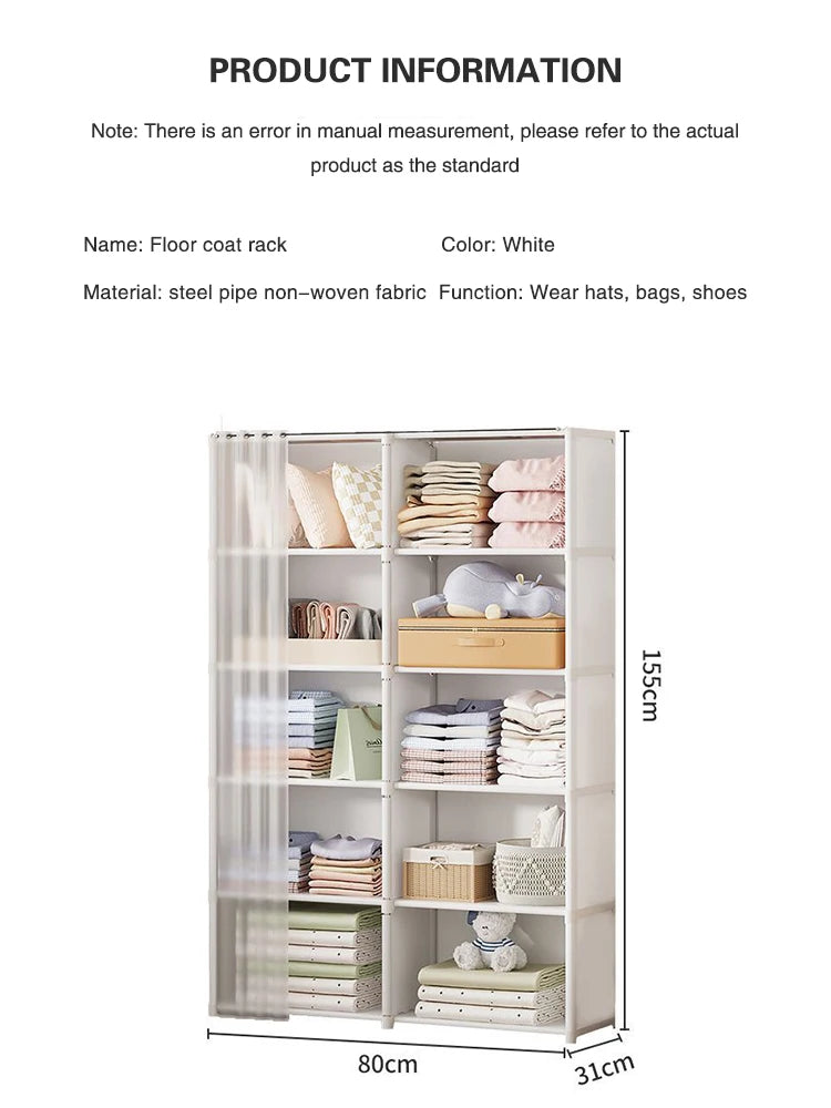 Portable Foldable Wardrobe - Spacious Dustproof Storage Solution