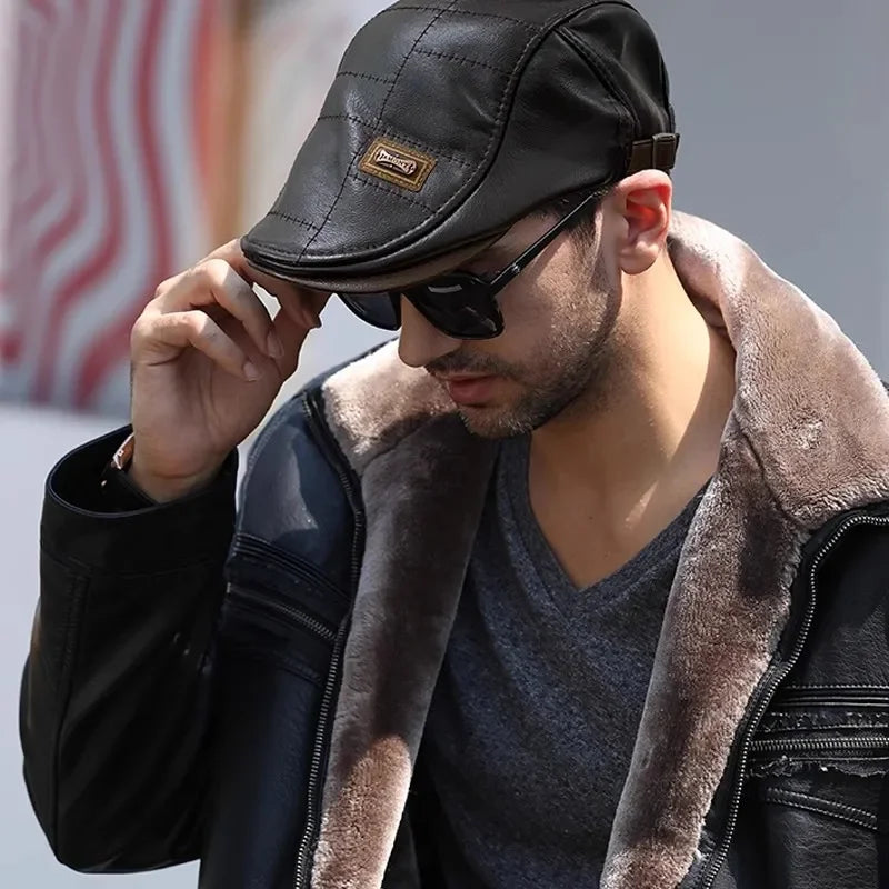 Men Retro Pu Leather Caps JAMONT Labeling British Painters Hats Spring Autumn Side Adjustable Flat Cap Fashion Hip Hop Berets