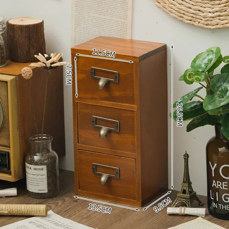 Retro Wooden Three-Layer Organizer - Versatile Storage Solution