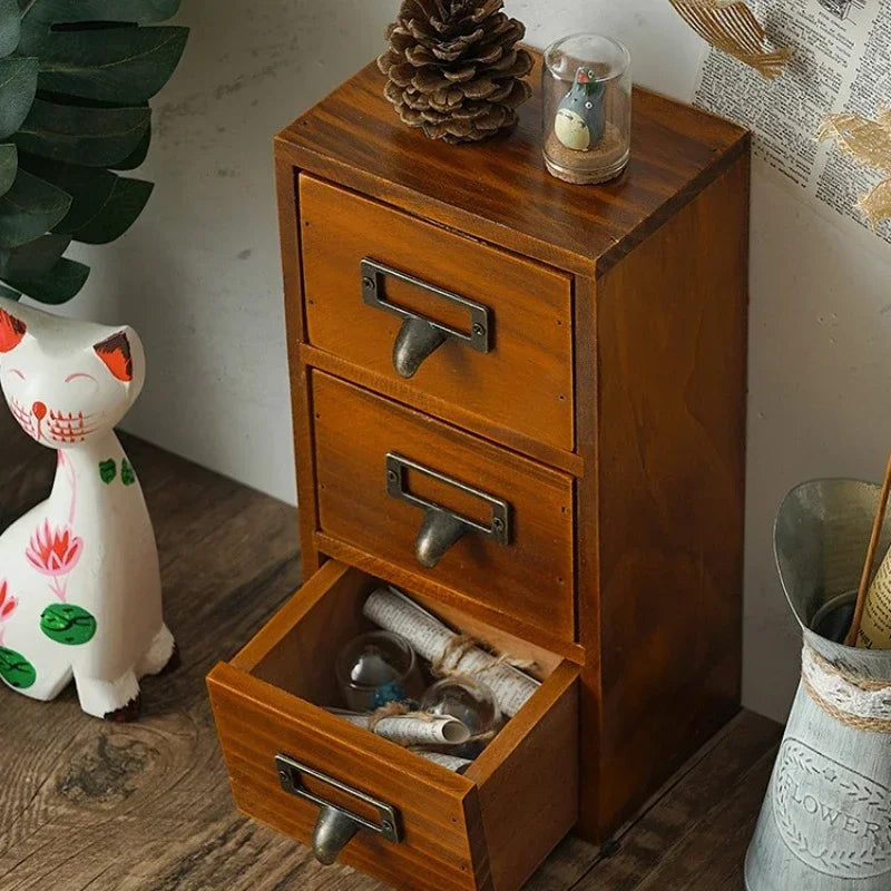 Retro Wooden Three-Layer Organizer - Versatile Storage Solution