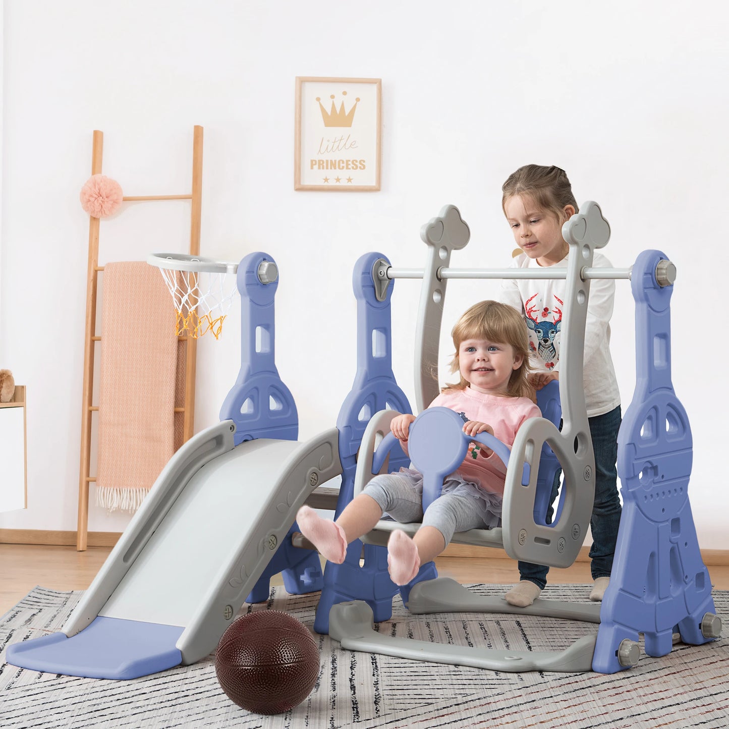 Child Slide Baby Slide Swing and Climbing Multi-function Slide Kids Outdoor Playground Blue Fresh Natural Children's Slide