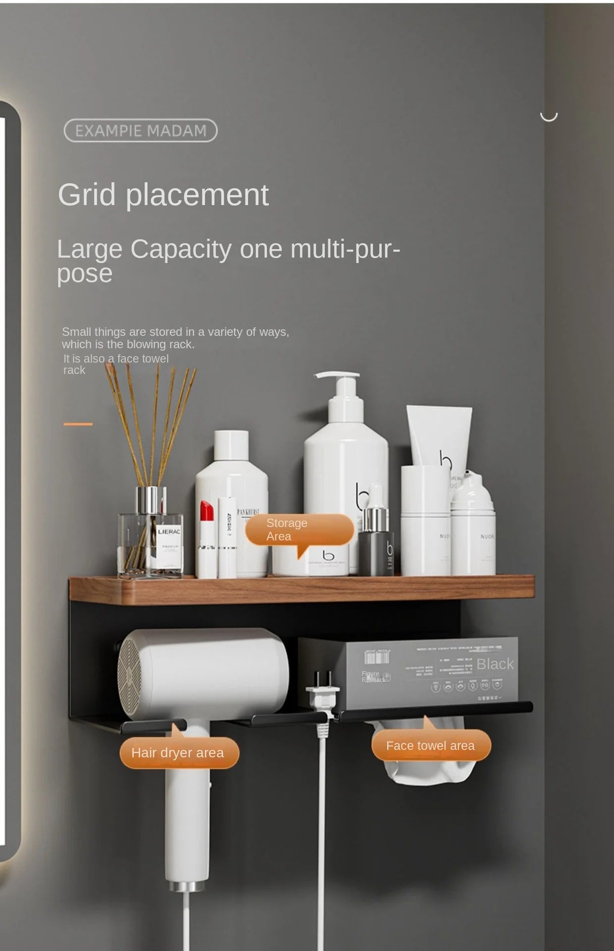 Wooden Hair Dryer Stylish Organizer Holder