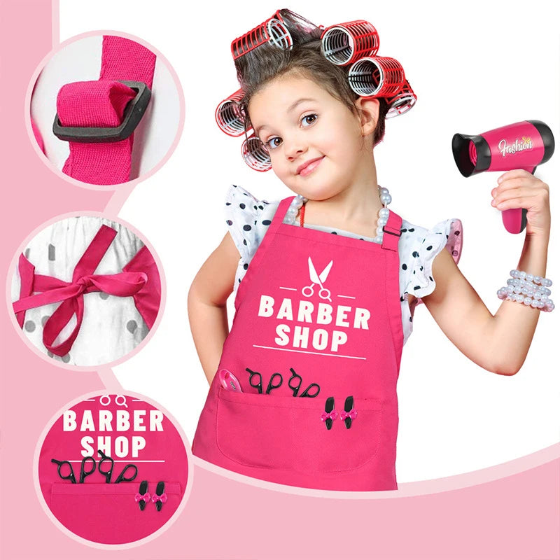 17pcs Girls Beauty Salon Set, Pretend Play Hair Cutting Kit, Hairdresser Toy With Hair Dryer, Scissors, Barber Apron And Stylin