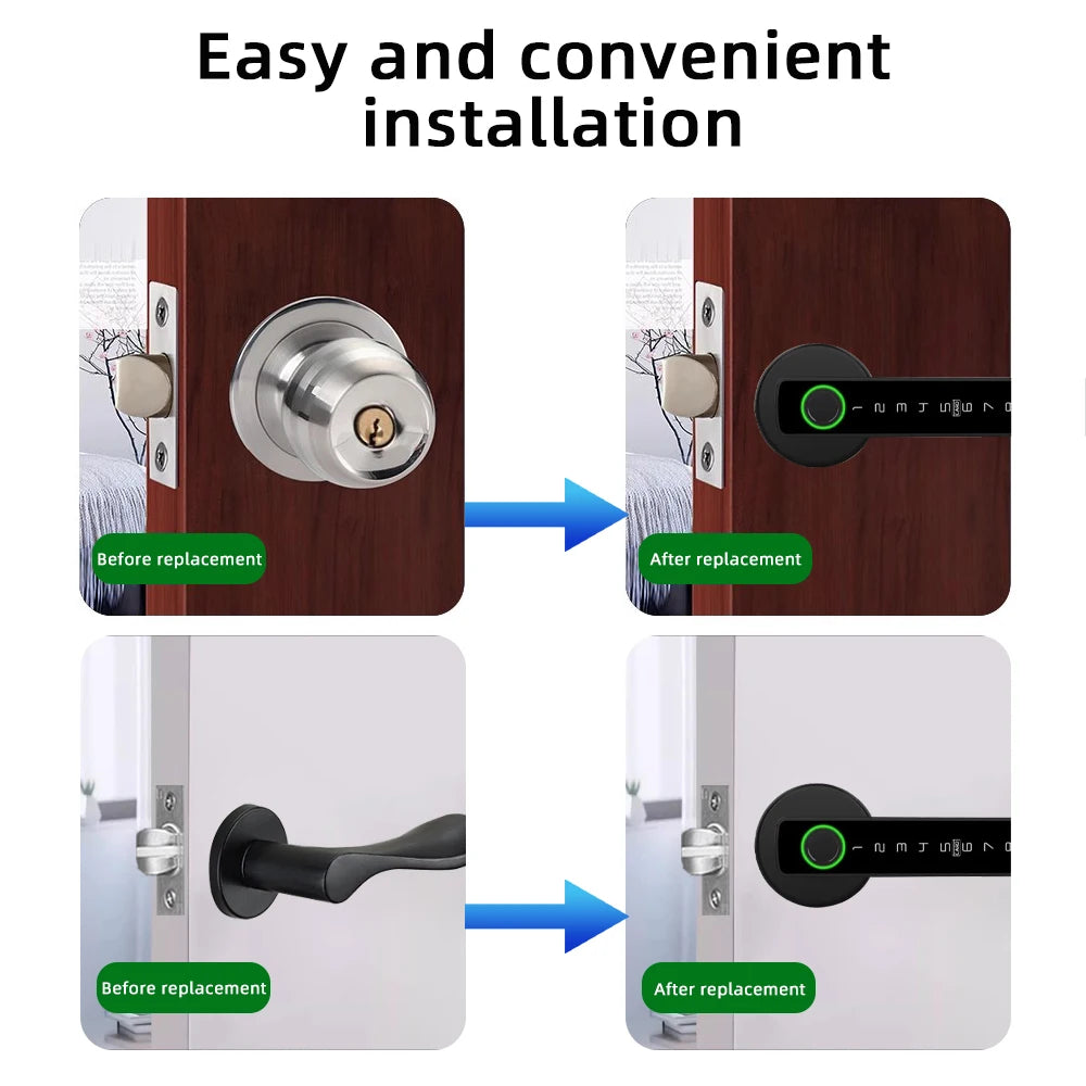 RAYKUBE M5 Tuya BLE Smart Fingerprint Door Lock Electronic Lock with Password/Key/Card/Smartlife/Tuya APP Unlock For Bedroom