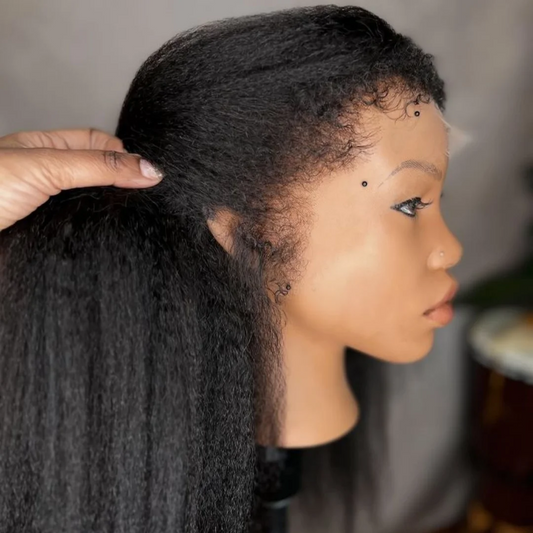 Glueless 180Density Natural Black Kinky Straight Yaki Soft 26 “Long Lace Front Wig For Women BabyHair Preplucked Heat Resistant