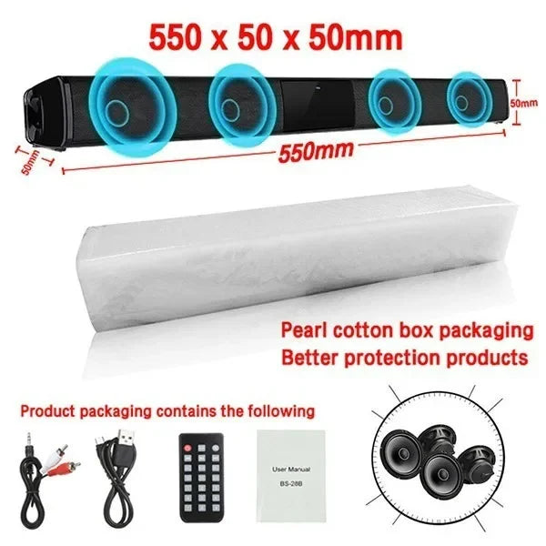 40W Soundbar TV Portable Bluetooth-compatible Speaker Sound bar Wireless Column Home Theater Sound System RCA AUX For TV PC