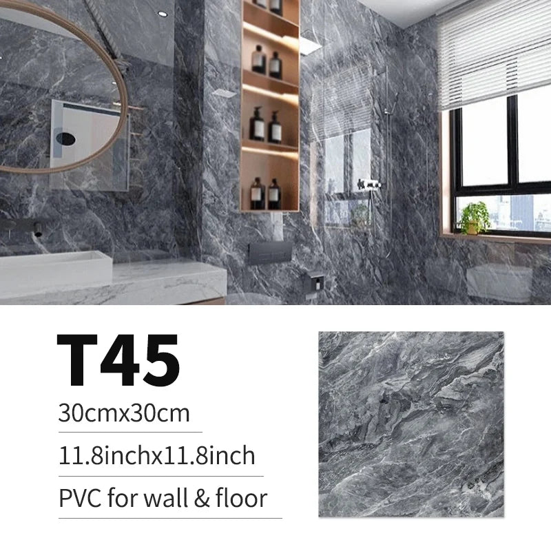 PVC Imitation Marble Floor Stickers Self-adhesive Wall Stickers Waterproof Bathroom Home Livling Room Decoration Decals 30*30cm