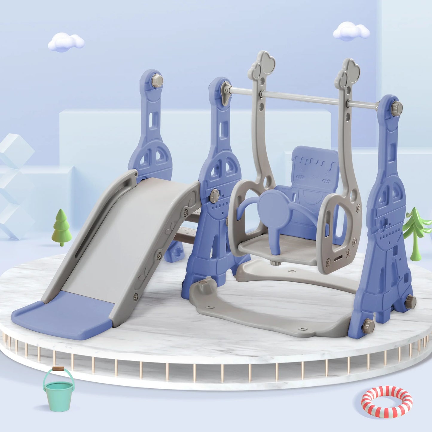 Child Slide Baby Slide Swing and Climbing Multi-function Slide Kids Outdoor Playground Blue Fresh Natural Children's Slide