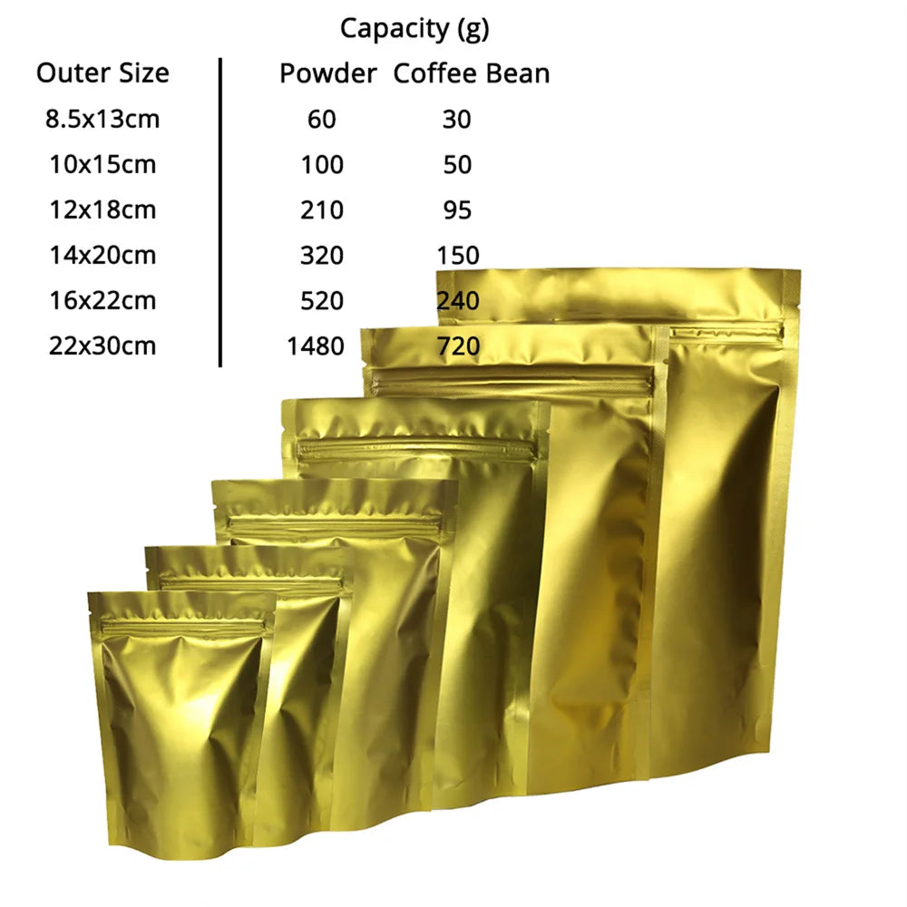 100PCS Various Size Small Smell Proof Packaging Doypack Reusable Food Ziplock Edible Pouch Aluminum Foil Stand Up Mylar Bags