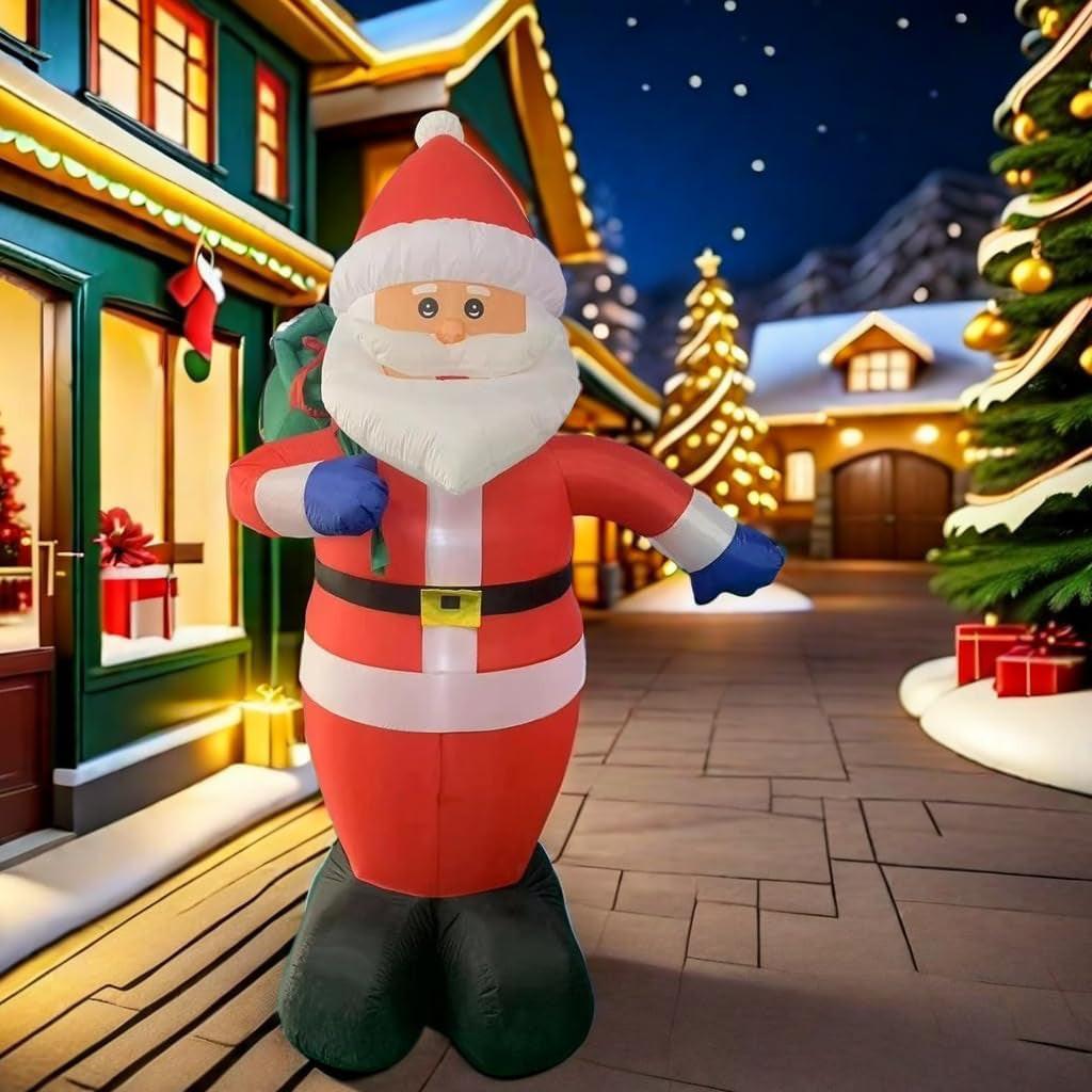 8FT Giant Santa Christmas Inflatable – Outdoor Decoration with LED Lights & Gift Bag | Yard, Retail & Event Display