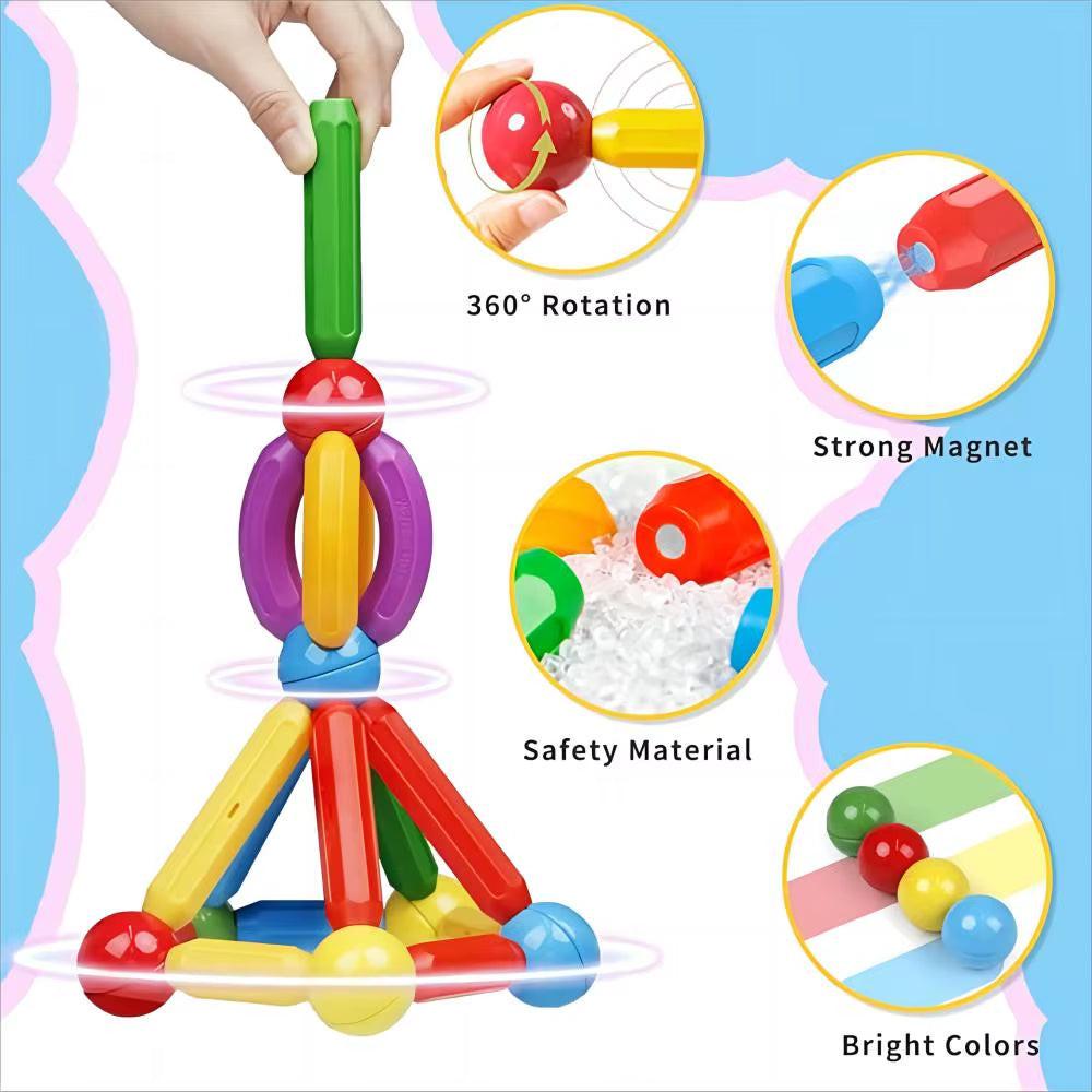 Build Beyond Flat Tiles – 90PCS Montessori‑Style Magnetic Sticks & Balls STEM Toy for 3D Learning