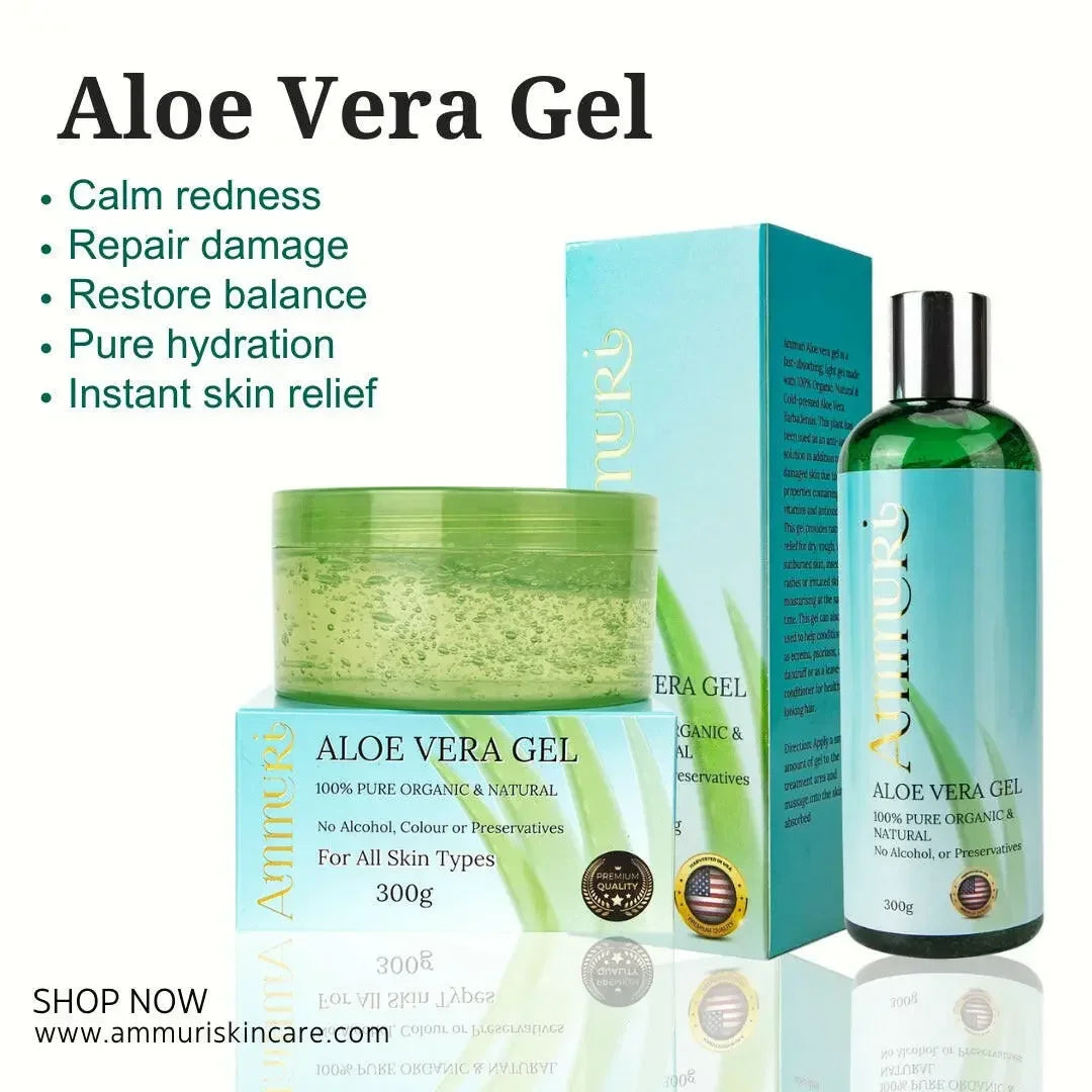 Ammuri Organic Aloe Vera Gel Set β Pure Soothing Gel for Face, Hair & Body