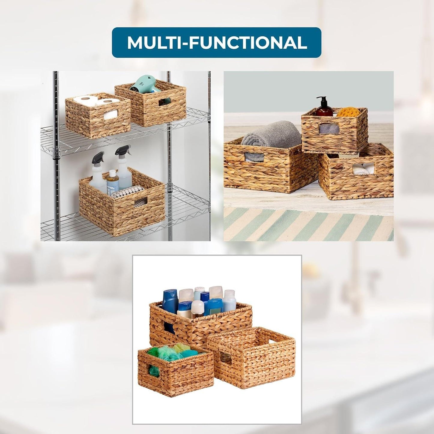 Eco‑Friendly Woven Water Hyacinth Nesting Storage Baskets – Set of 3 | Natural Finish | Multi‑Size | Home & Kitchen Organisation