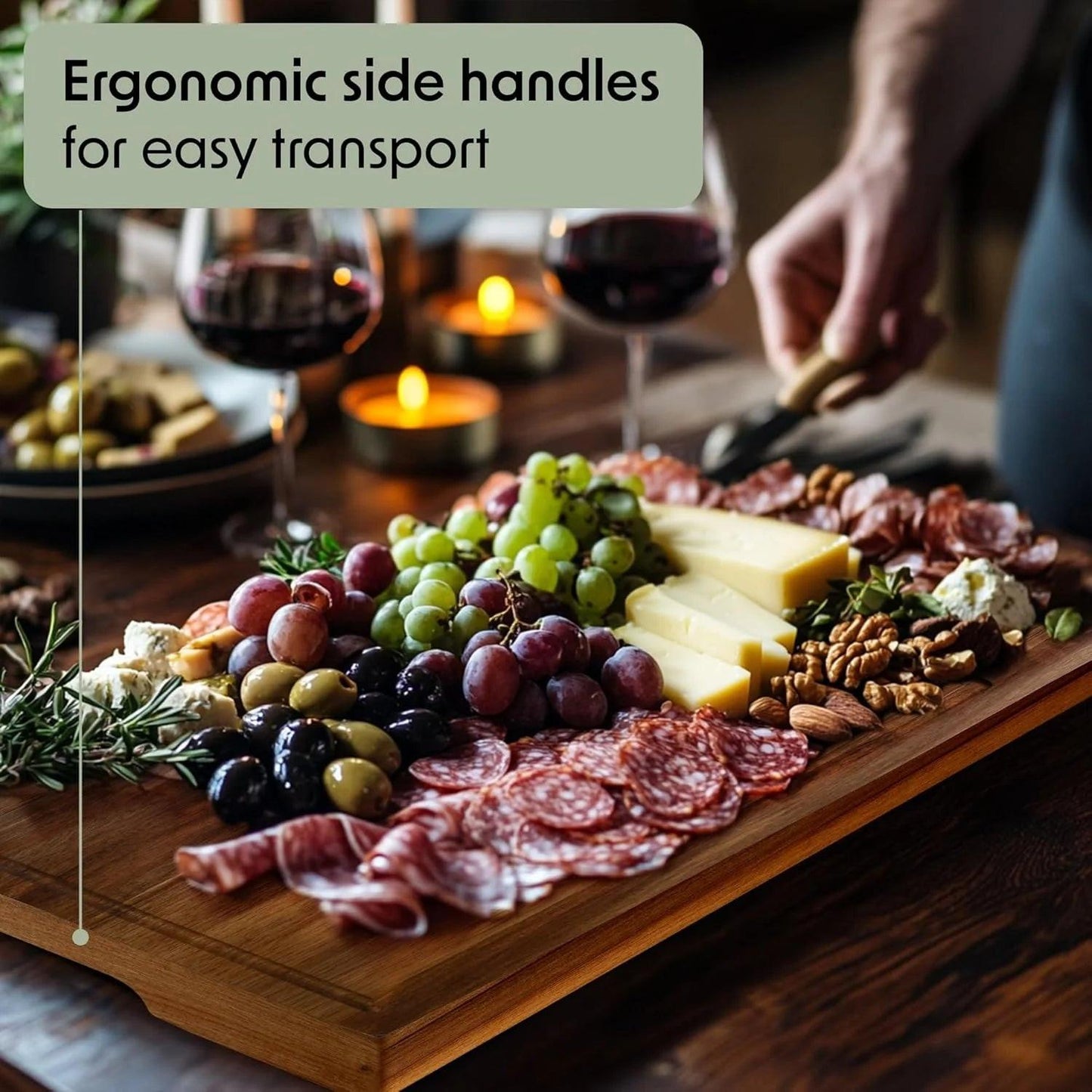 Acacia Wood Cutting Board Set – 3-Piece with Holder, Non-Slip Pads & Juice Grooves