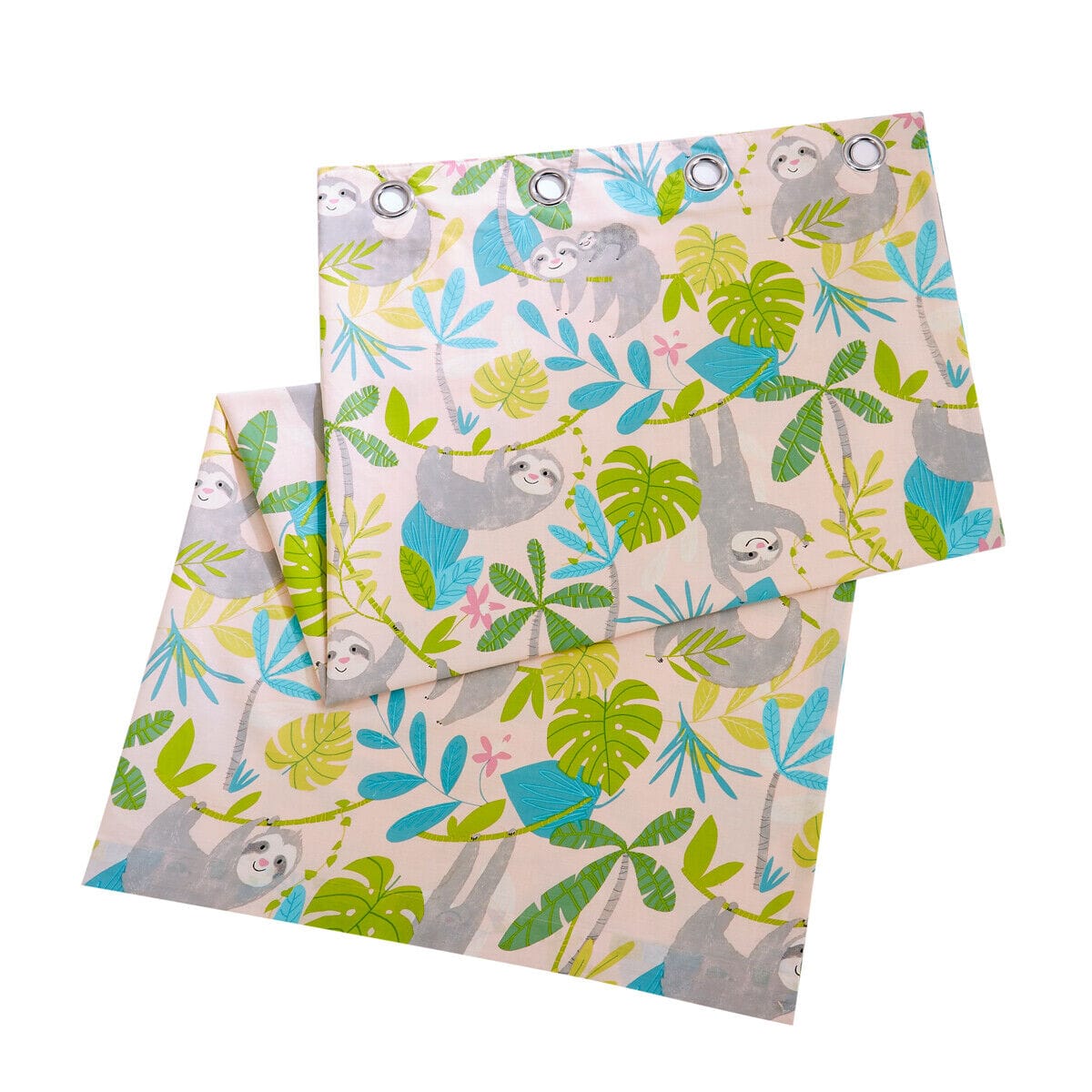 Lazy Sloth Kids Duvet Set Soft Cotton Blend Bedding with Pillowcase and Matching Curtains OEKO-TEX Certified Available in Single and Double Sizes by OLIVIA ROCCO