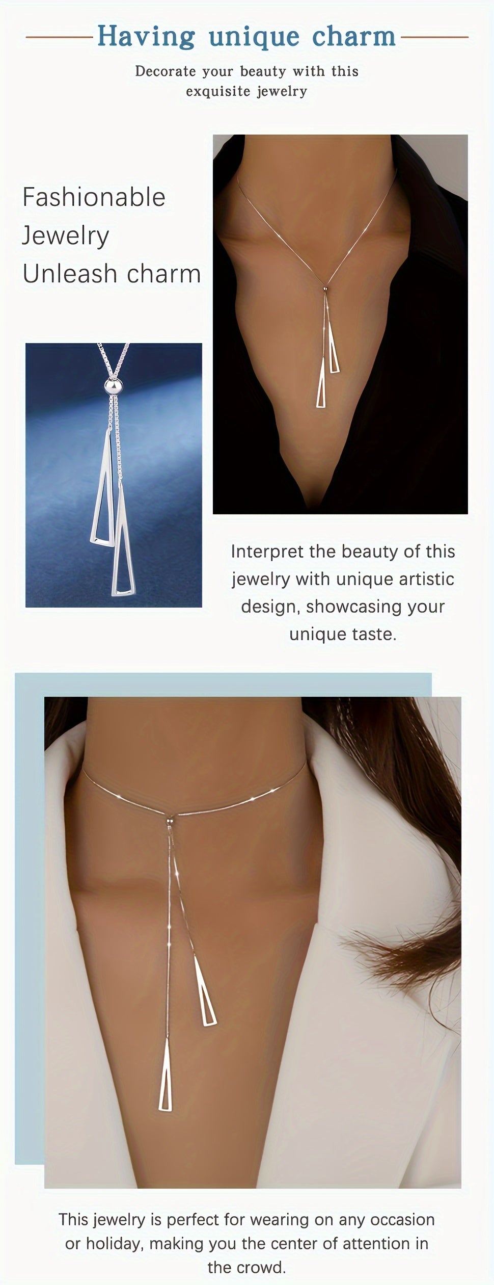 Sterling Silver Adjustable Geometric Triangle Y-Lariat Necklace