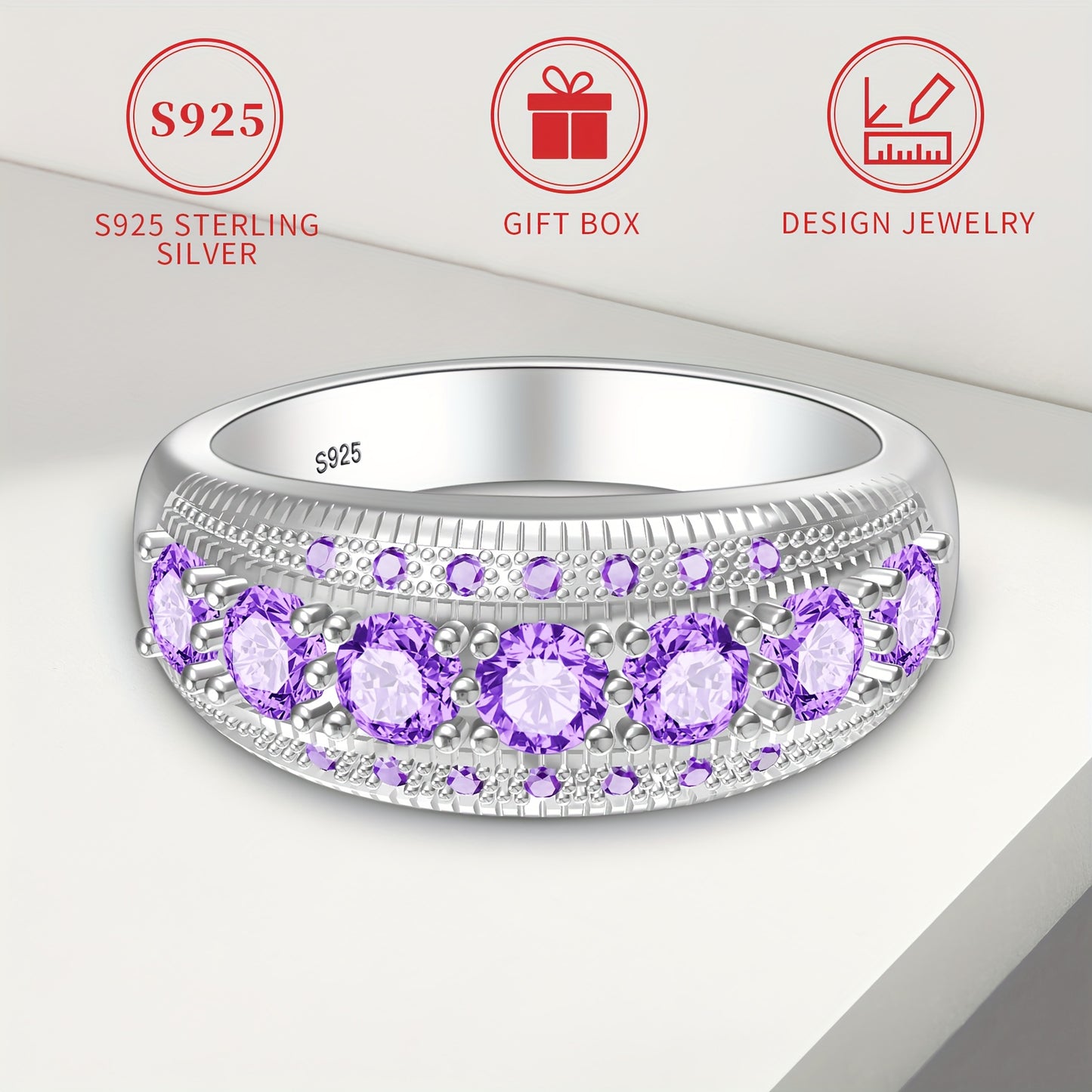 Silvery Diamond Ring Low Allergy